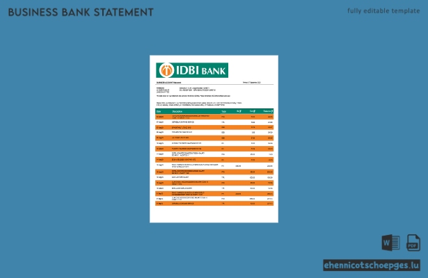 Beispielvorschau eines Kontoauszugs des IDBI Bank-Unternehmenskontos (Word und PDF)